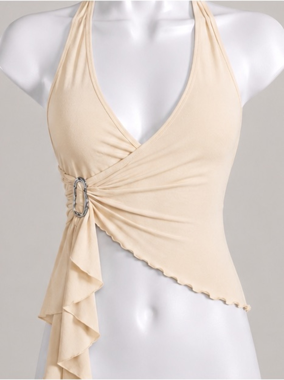 Othr Cream Halter Crop Top with Draped Ring Detail